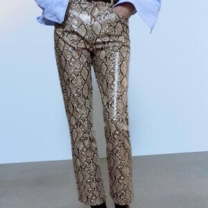 ZARA Animal Print Faux Leather Pants High Waist NWOT 28